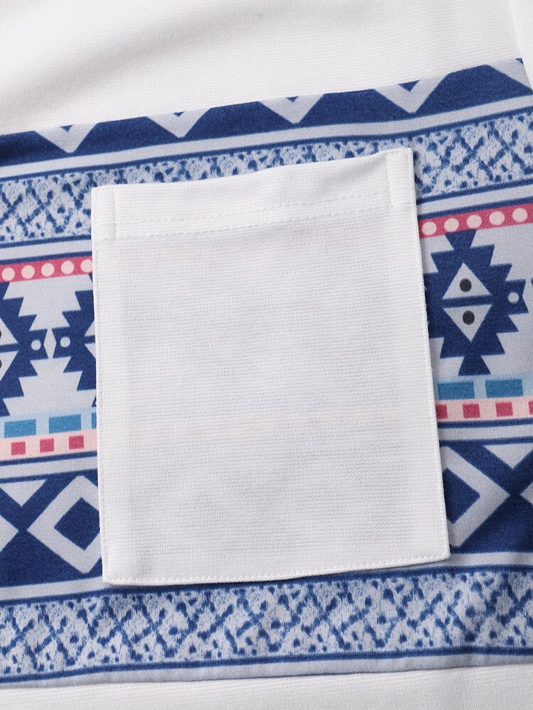 Menn Tribal Print Brystlomme Rund Hals Myk Kortermet Uformelle T-skjorter