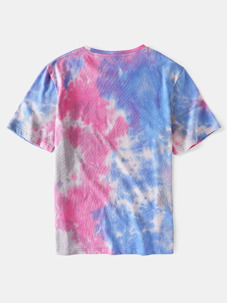 Små Blomstertrykk For Menn Tie Dye Rundhals Kortermet T-skjorte