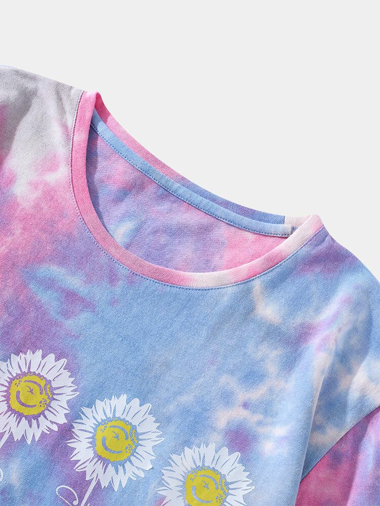 Små Blomstertrykk For Menn Tie Dye Rundhals Kortermet T-skjorte