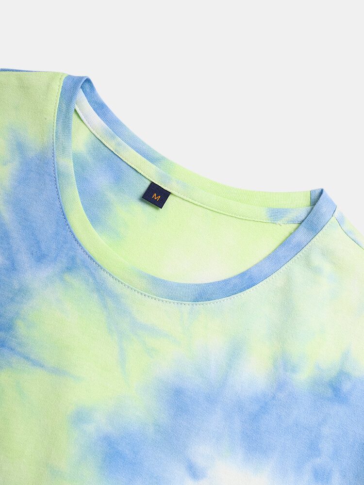 Smil Letter Print Tie Dye Crew Neck Street T-skjorter