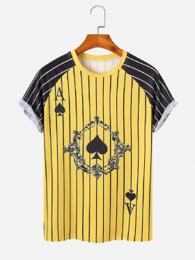 T-skjorter Med Rund Hals Stripete Pokermønster For Menn