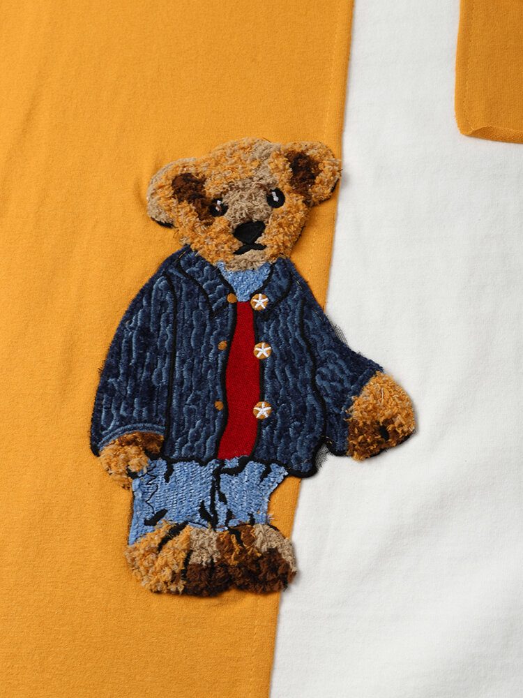 Teddy T-skjorte Med Tegneserietrykt Preppy Youngster Patchwork Topp