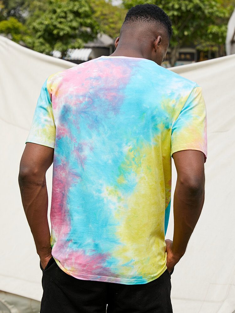 Uformelt Sommerfugl Letter Print Street Tie Dye T-skjorter Med Korte Ermer