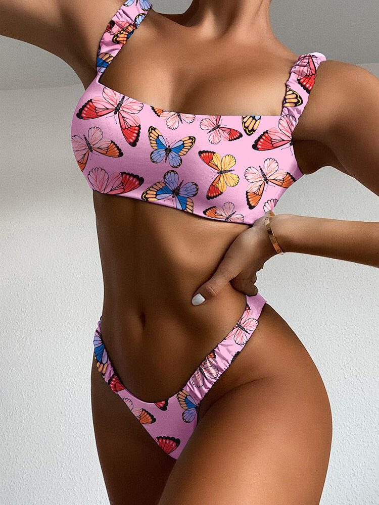 Animal Butterfly Print Polstret Bikini Holiday Beach Badedrakter For Dame