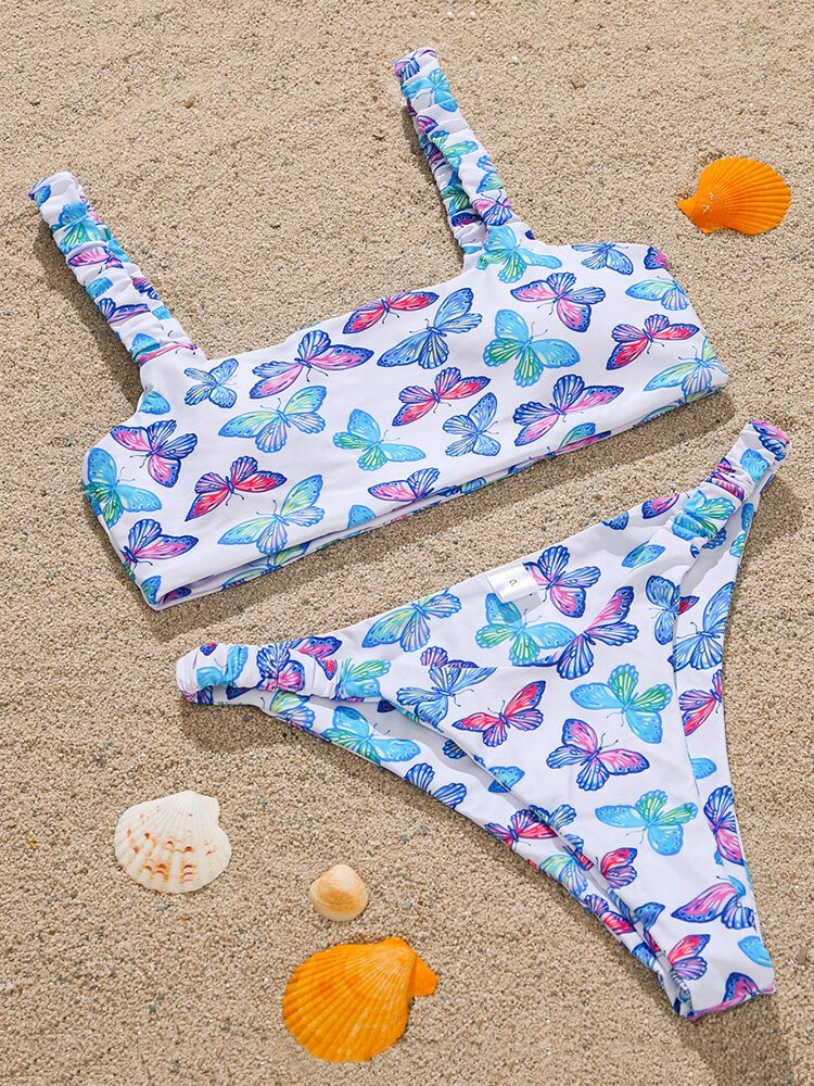 Animal Butterfly Print Polstret Bikini Holiday Beach Badedrakter For Dame