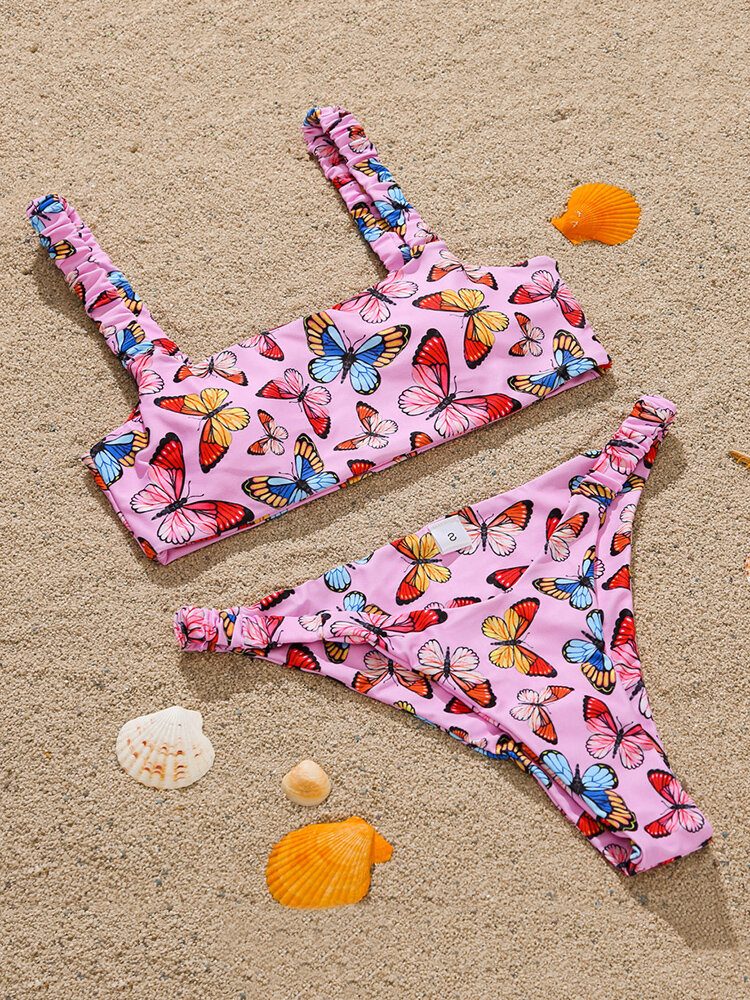 Animal Butterfly Print Polstret Bikini Holiday Beach Badedrakter For Dame