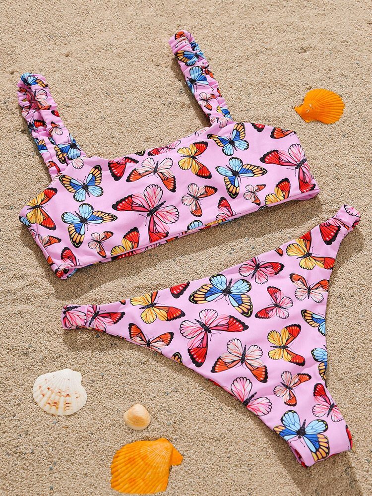 Animal Butterfly Print Polstret Bikini Holiday Beach Badedrakter For Dame