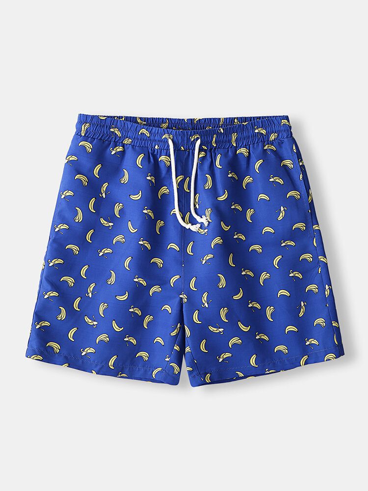 Banan Tegneserietrykk For Menn Elastie Midje Strandshorts