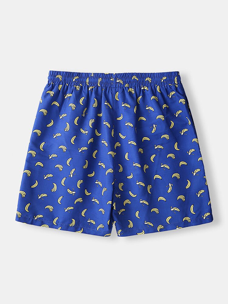 Banan Tegneserietrykk For Menn Elastie Midje Strandshorts