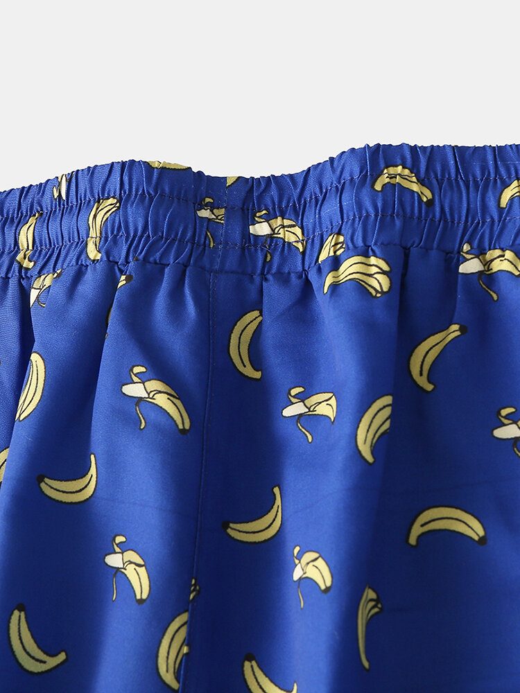 Banan Tegneserietrykk For Menn Elastie Midje Strandshorts