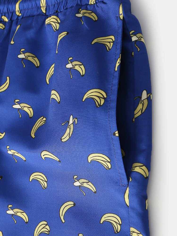 Banan Tegneserietrykk For Menn Elastie Midje Strandshorts