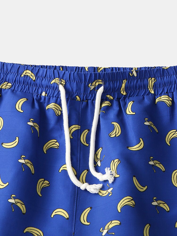 Banan Tegneserietrykk For Menn Elastie Midje Strandshorts