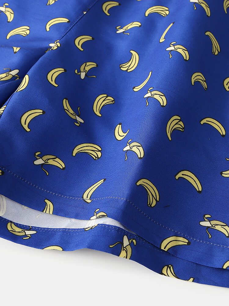 Banan Tegneserietrykk For Menn Elastie Midje Strandshorts