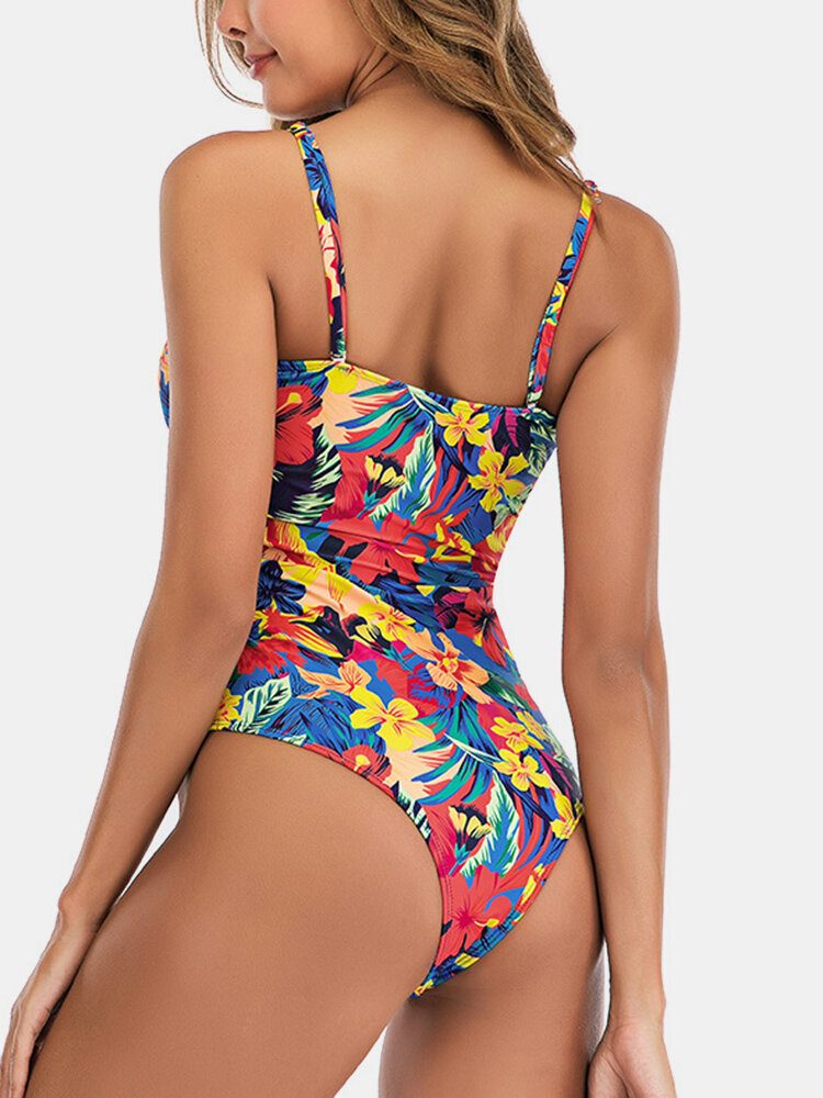 Blomstertrykk Cut Out Knotted One Piece Hawaii Style Dame Strandbadetøy