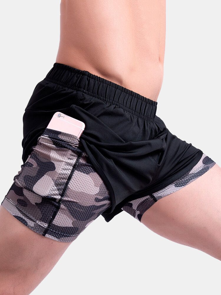 Camo Patchwork For Menn Hurtigtørrende Elastisk Midje Løs Utendørs Løping Sports-stretch-shorts