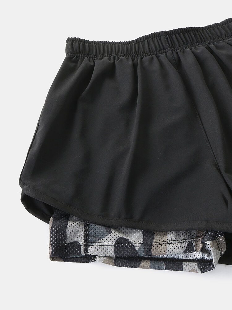 Camo Patchwork For Menn Hurtigtørrende Elastisk Midje Løs Utendørs Løping Sports-stretch-shorts