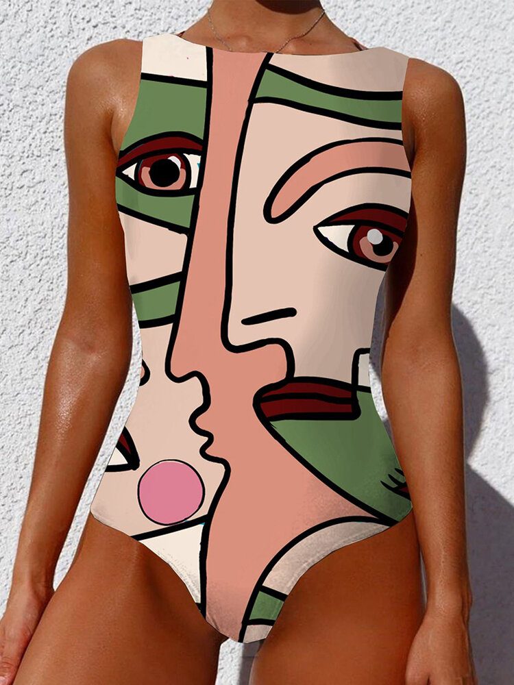 Dame Abstrakt Figur Print Ryggløse Brede Stropper Slmming One Piece