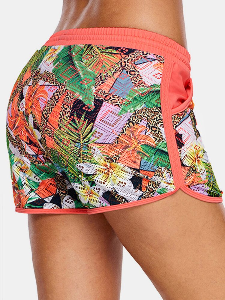 Dame Blomstertrykk Hollow Out Snøring Svømmegutteshorts