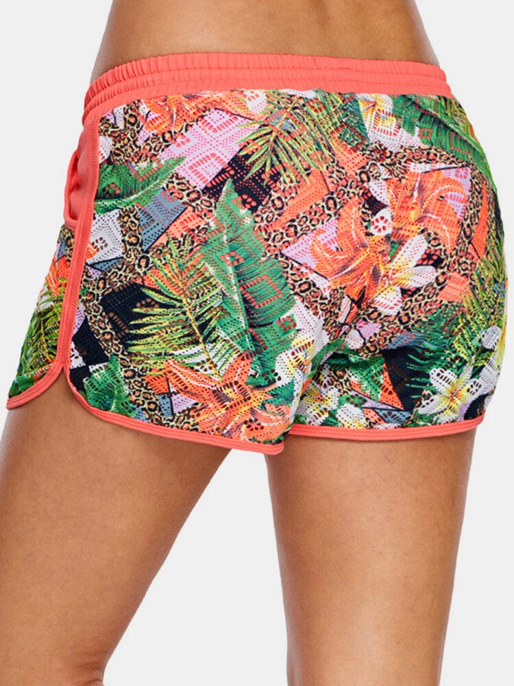 Dame Blomstertrykk Hollow Out Snøring Svømmegutteshorts