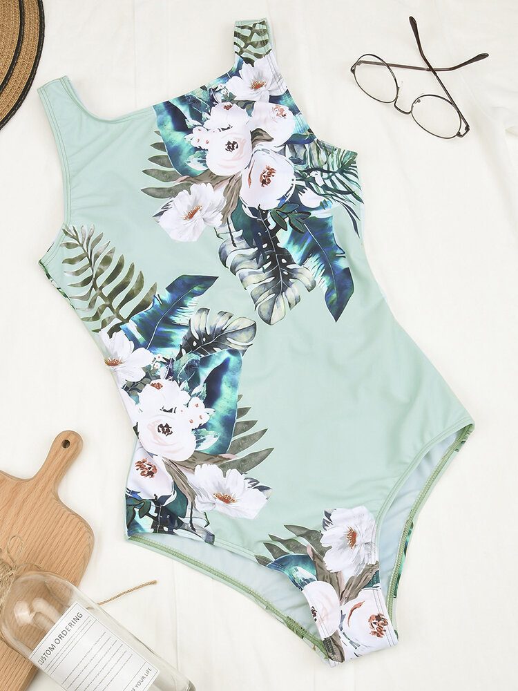 Dame Blomstertrykk Ryggløst Badetøy Hawaii Holiday Beach One Piece