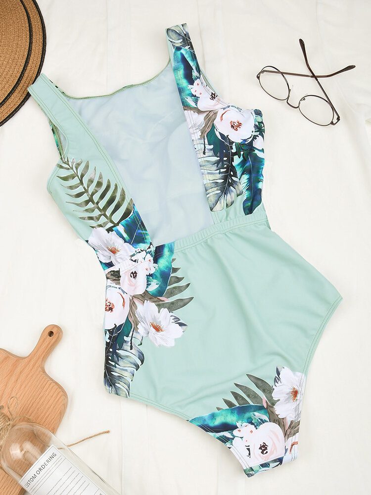 Dame Blomstertrykk Ryggløst Badetøy Hawaii Holiday Beach One Piece