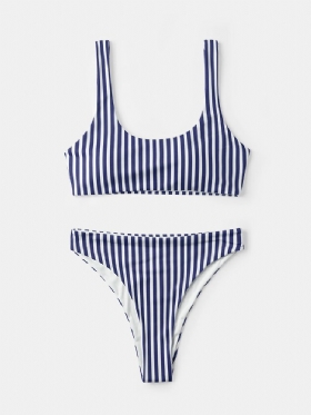 Dame Klassisk Stripe Print Brede Skulderstropper Badetøy Ryggløs Bikini