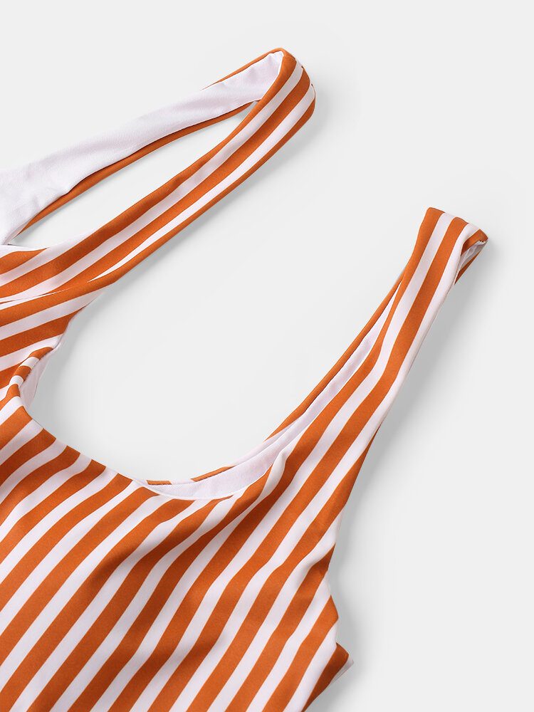 Dame Klassisk Stripe Print Brede Skulderstropper Badetøy Ryggløs Bikini