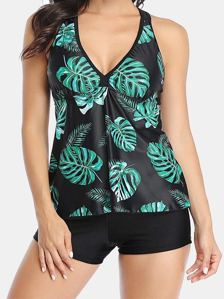 Dame Plant Print Cover Belly Tankini Hawaii Holiday Badetøy