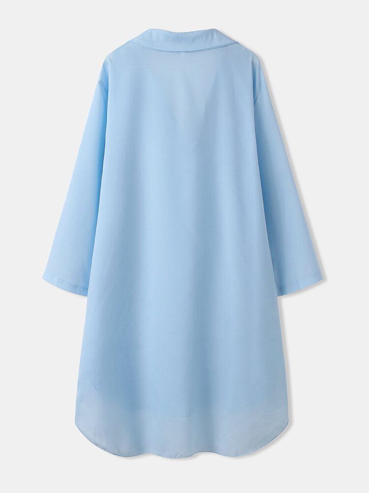 Dame Solid Color Cover Up Løs Solbeskyttelse Høy-lav Hem Strandkjole