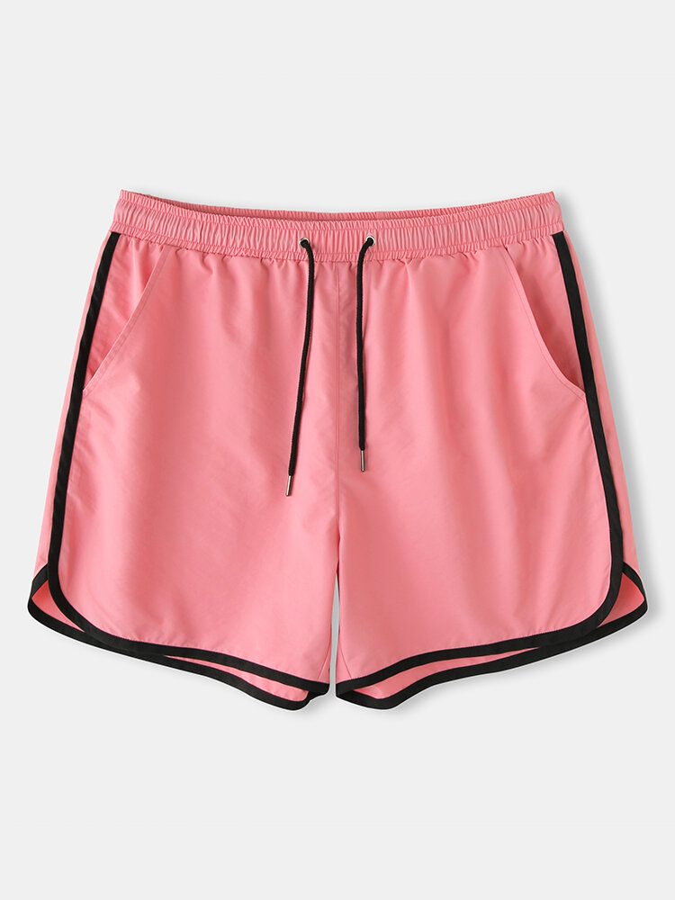 Ensfargede Herrelommer Med Snøring Sport Loose Board-shorts Resirkulerte Joggeshorts