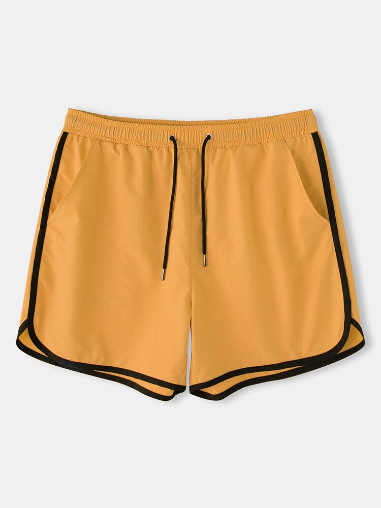 Ensfargede Herrelommer Med Snøring Sport Loose Board-shorts Resirkulerte Joggeshorts