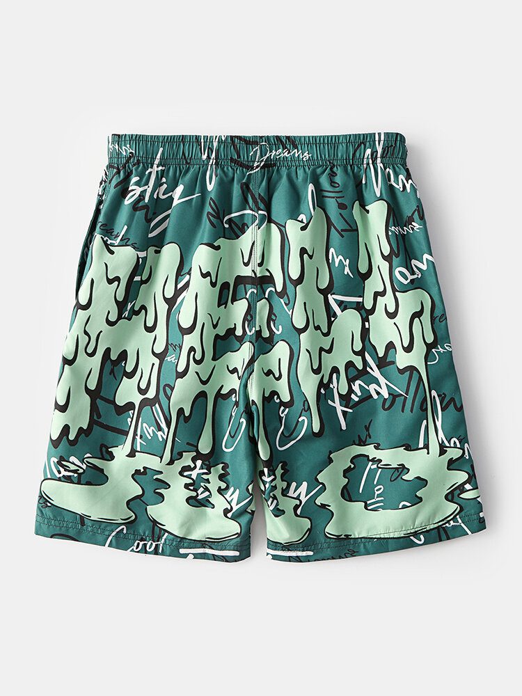 Funny Graffiti Print Mesh Liner Hurtigtørrende Holiday Casual Board Shorts