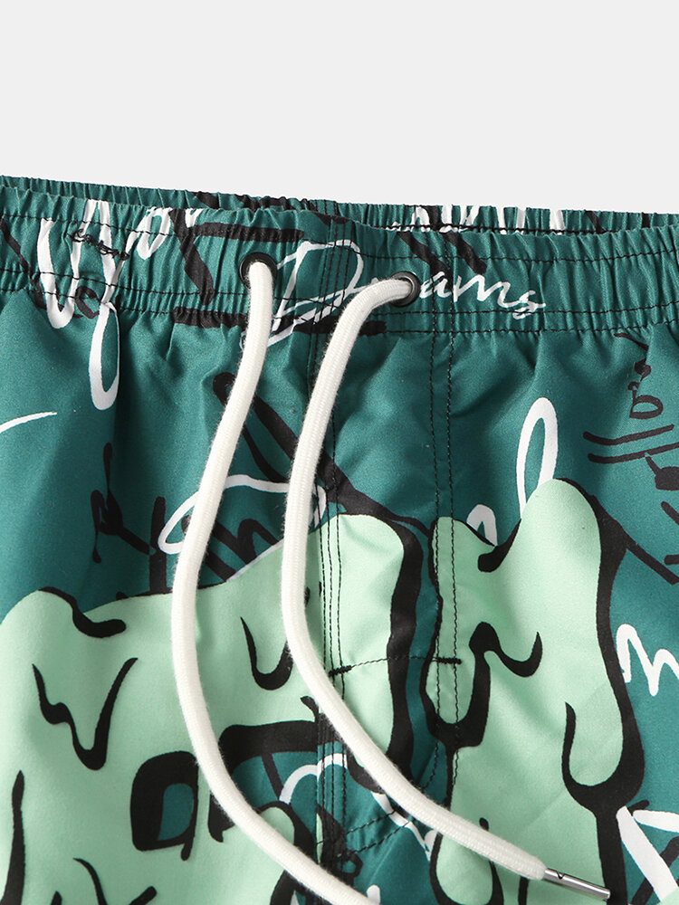 Funny Graffiti Print Mesh Liner Hurtigtørrende Holiday Casual Board Shorts