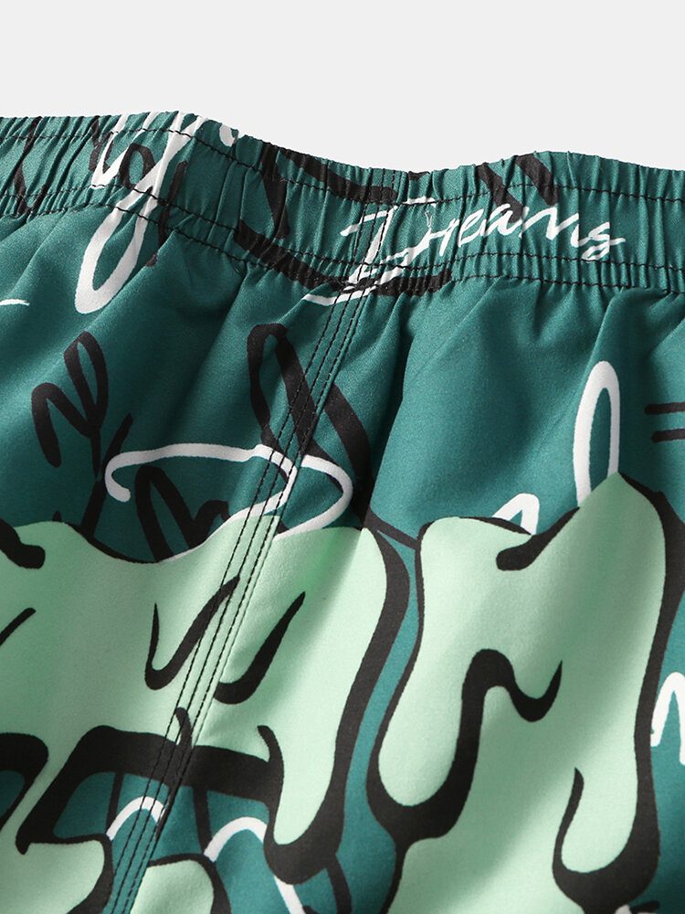 Funny Graffiti Print Mesh Liner Hurtigtørrende Holiday Casual Board Shorts