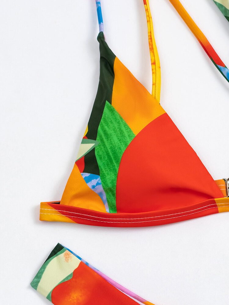 Geometri Mønstertrykk Fargeblokk En Skulder Kryss Hawaii Bikini