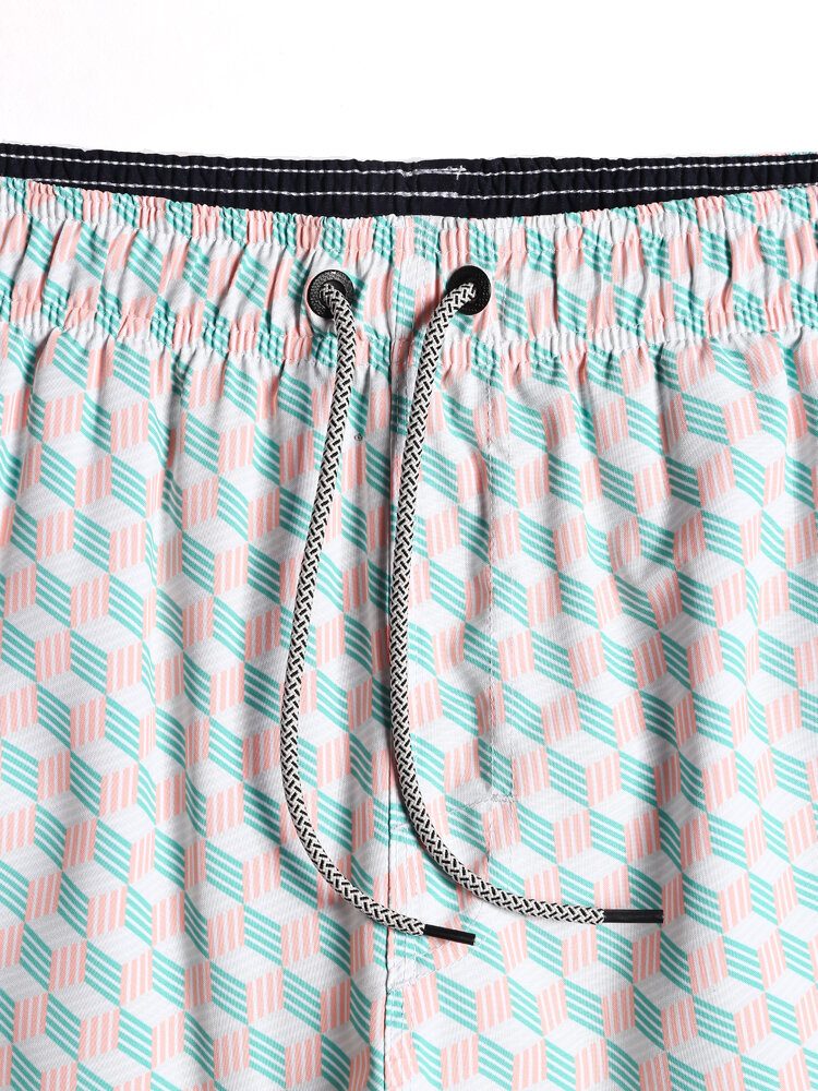 Herre All Over Geo Print Hurtigtørkende Strandshorts Med Snøring