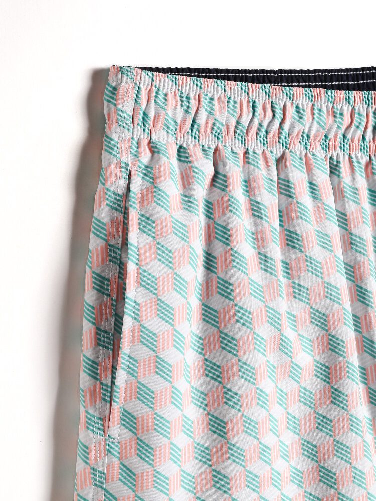 Herre All Over Geo Print Hurtigtørkende Strandshorts Med Snøring