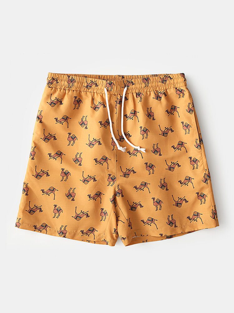 Herre Camel Cartoon Print Elastisk Midje Strandshorts