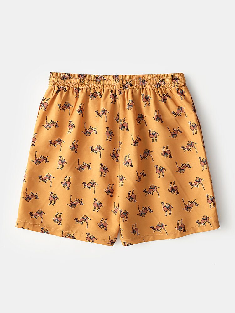 Herre Camel Cartoon Print Elastisk Midje Strandshorts