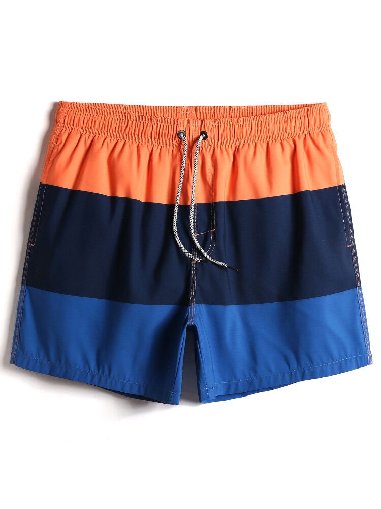 Herre Color Block Panel Hurtigtørkende Strandshorts Med Snøring