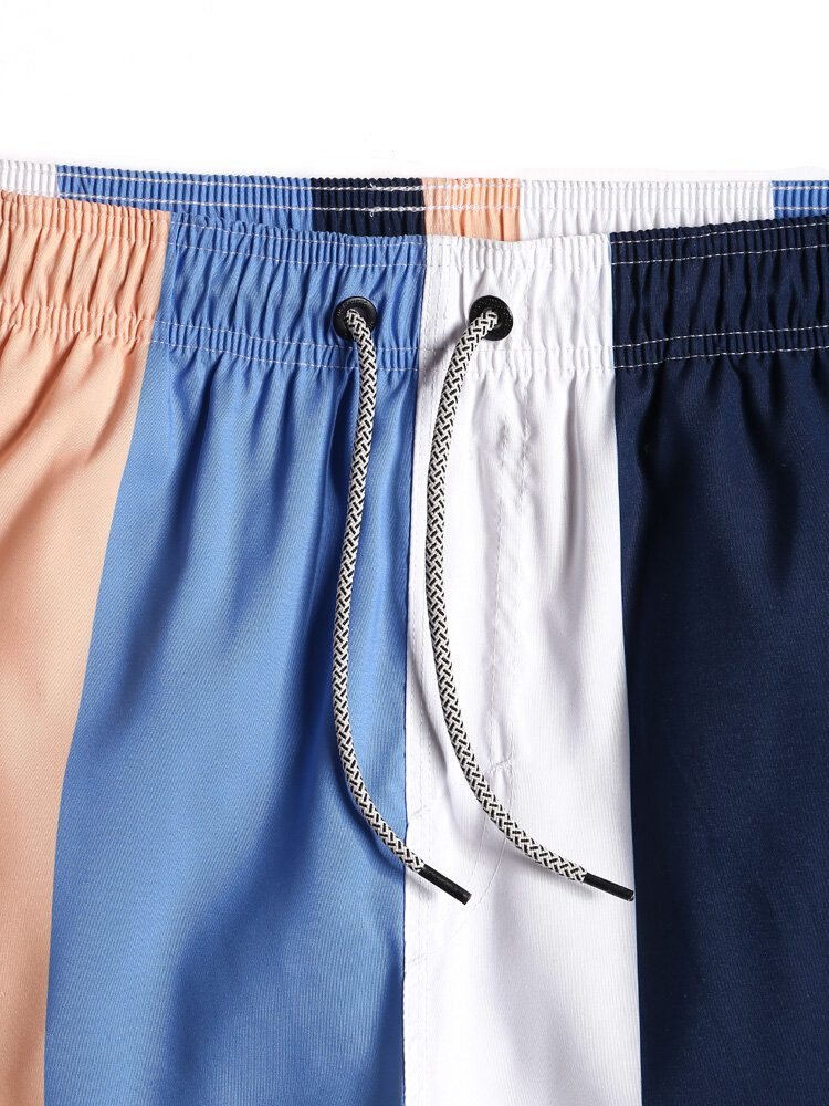 Herre Color Block Stripe Hurtigtørkende Strandshorts Med Snøring Med Lomme