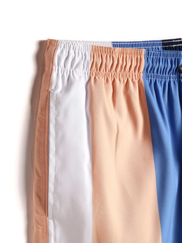 Herre Color Block Stripe Hurtigtørkende Strandshorts Med Snøring Med Lomme