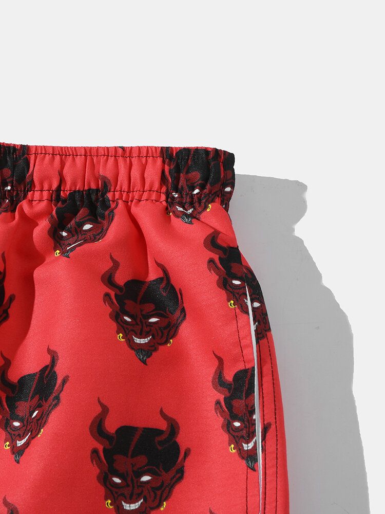 Herre Demon Print Mesh-fôret Beach Holiday Tynn Hurtigtørr Løs Brettshorts