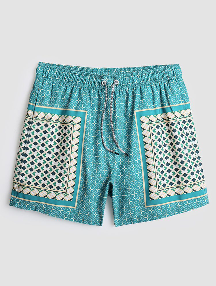 Herre Elegant Print Patchwork Retro-stil Lett Tynn Brettshorts Med Snøring