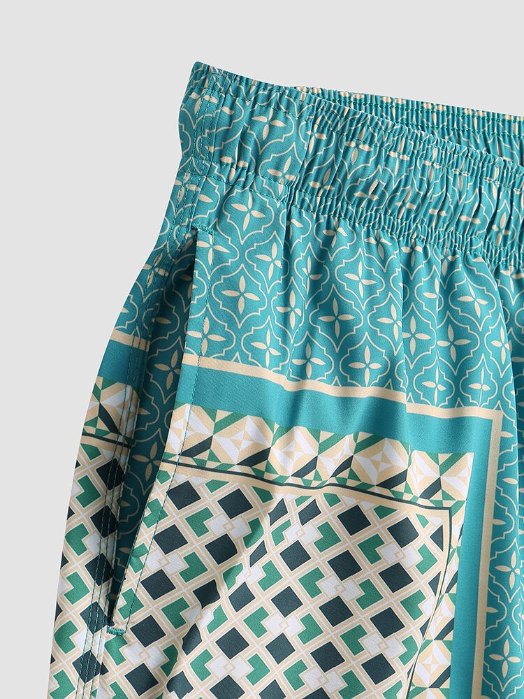 Herre Elegant Print Patchwork Retro-stil Lett Tynn Brettshorts Med Snøring