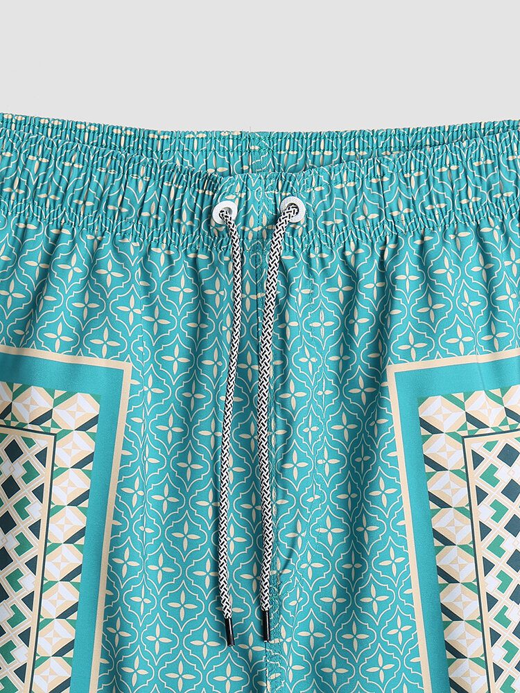 Herre Elegant Print Patchwork Retro-stil Lett Tynn Brettshorts Med Snøring