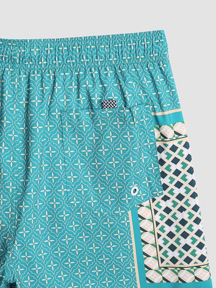 Herre Elegant Print Patchwork Retro-stil Lett Tynn Brettshorts Med Snøring