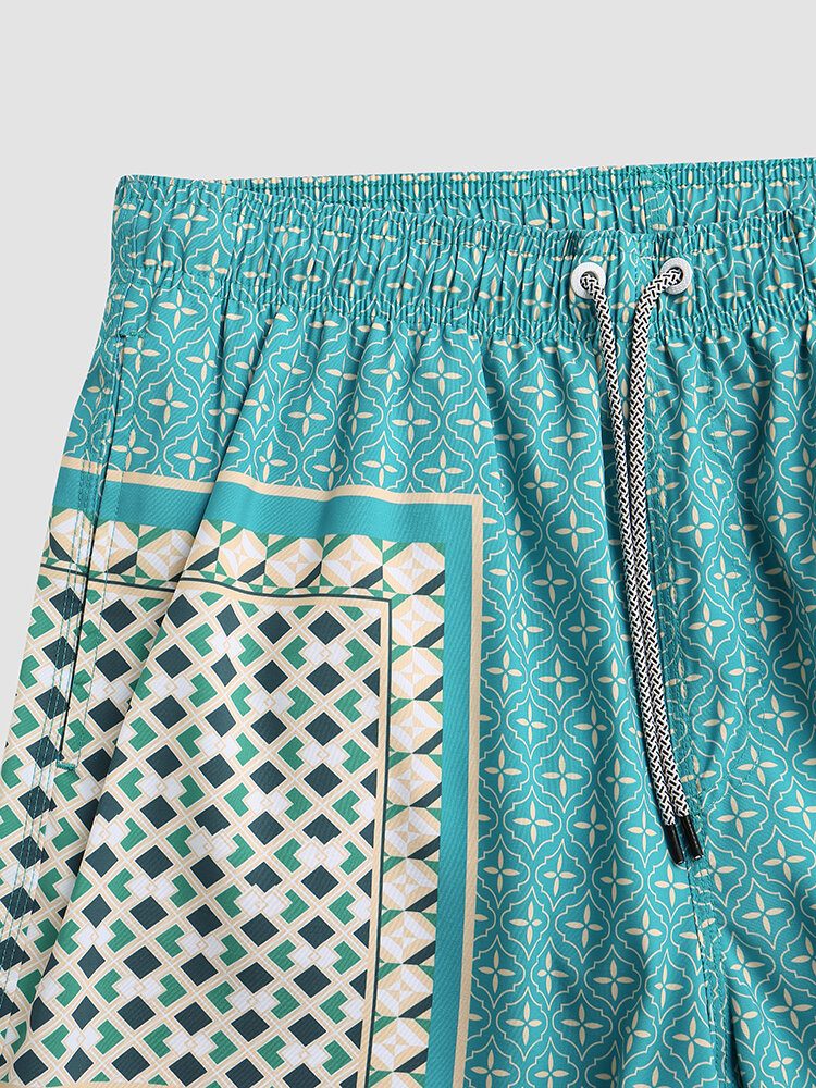 Herre Elegant Print Patchwork Retro-stil Lett Tynn Brettshorts Med Snøring