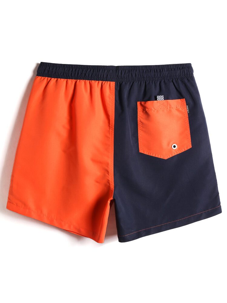 Herre Kontrastfarge Patchwork Quick Dry Snøring Midje Tynn Beach Board Shorts