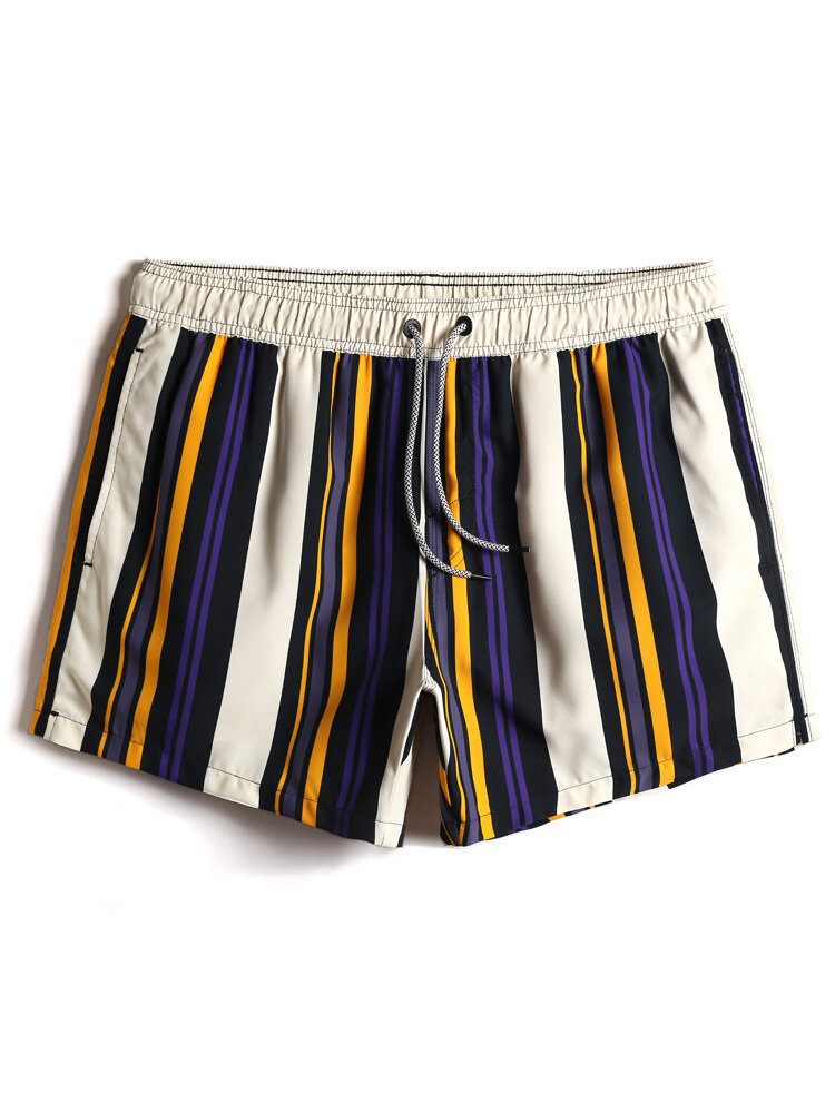 Herre Multi Color Stripe Hurtigtørkende Strandshorts Med Snøring